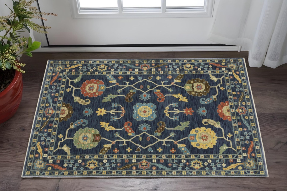 575167 2 x 3 ft. Oriental Rectangle Area Rug with Fringe, Blue & Gold