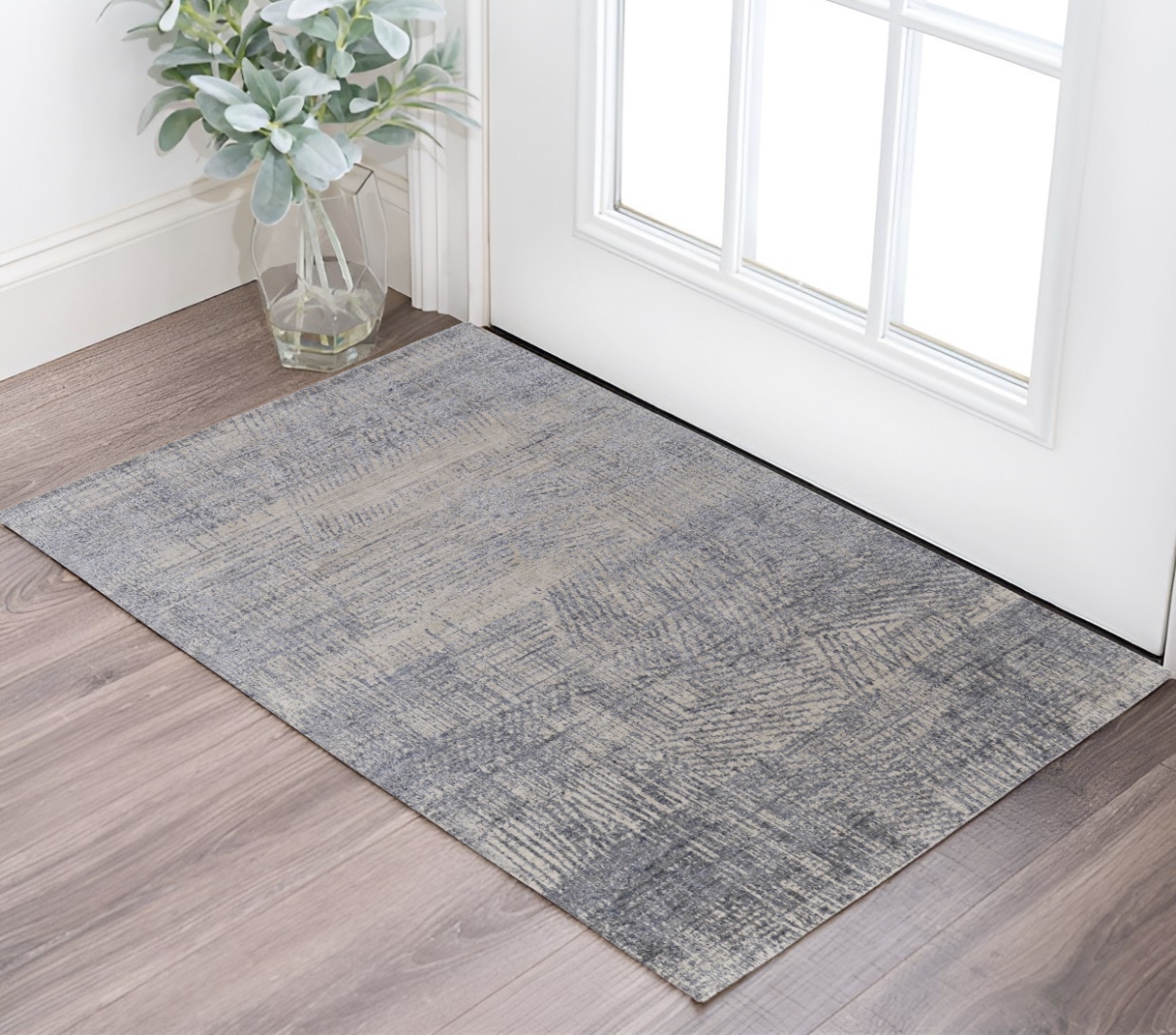 566959 2 x 3 ft. Abstract Hand Woven Worn Faded Rectangle Area Rug, Gray, Ivory & Blue