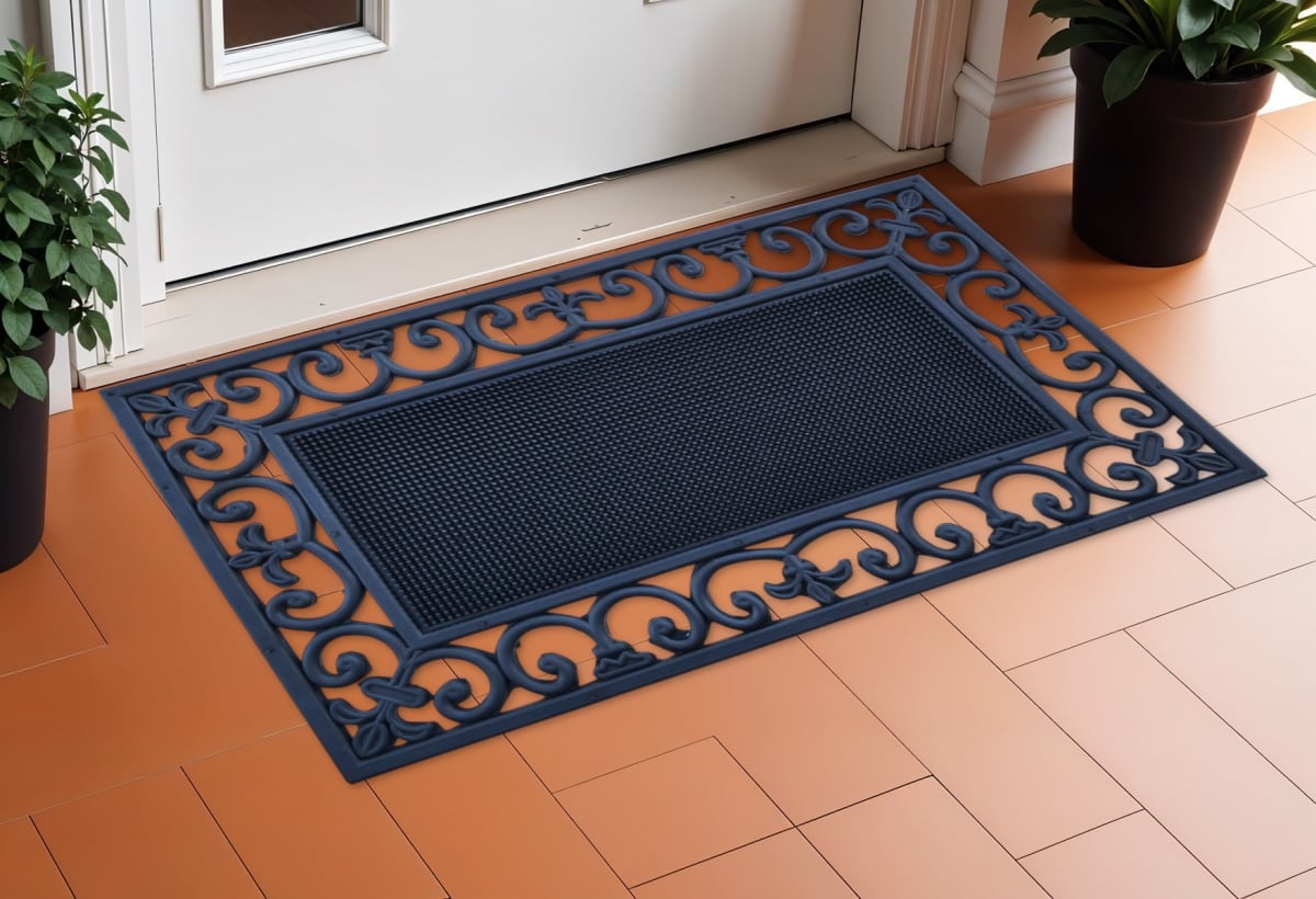 573957 Modern Rectangle 18 x 30 in. Black Rubber Outdoor Machine Made Door Mat