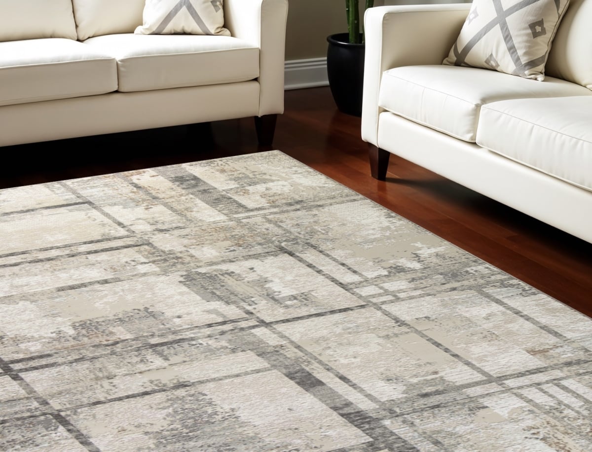 550836 8 x 10 ft. Abstract Non Skid Rectangle Area Rug, Ivory & Black