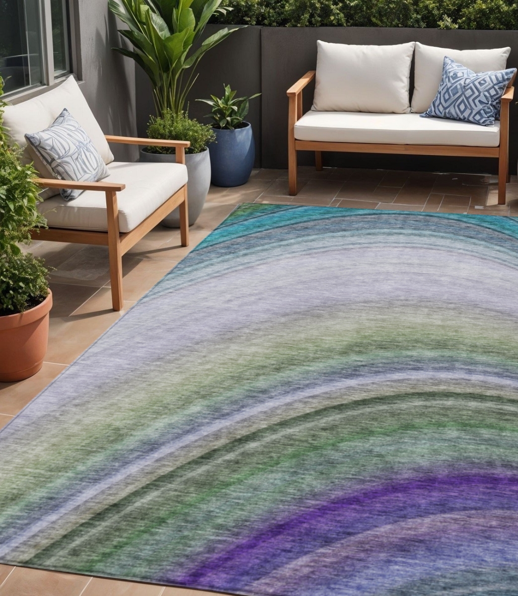 577314 5 x 8 ft. Abstract Washable Indoor & Outdoor Rectangle Area Rug, Teal Blue, Artichoke Green & Green