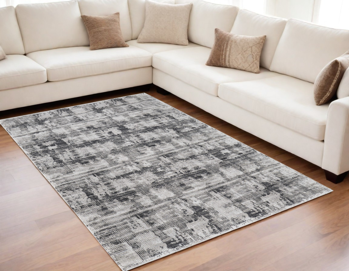 567728 5 x 8 ft. Abstract Power Loom Rectangle Area Rug, Gray & Ivory