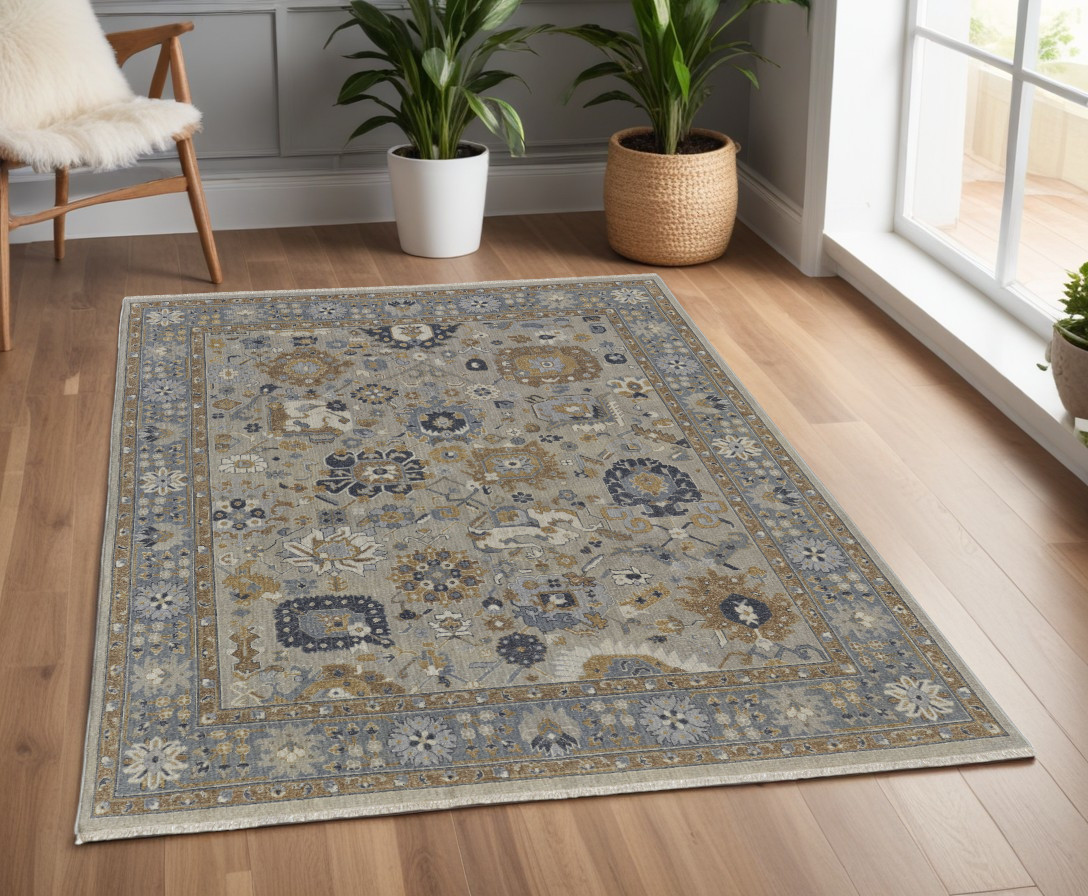 566780 4 x 6 ft. Wool Oriental Hand Knotted Rectangle Area Rug with Fringe, Gray & Brown