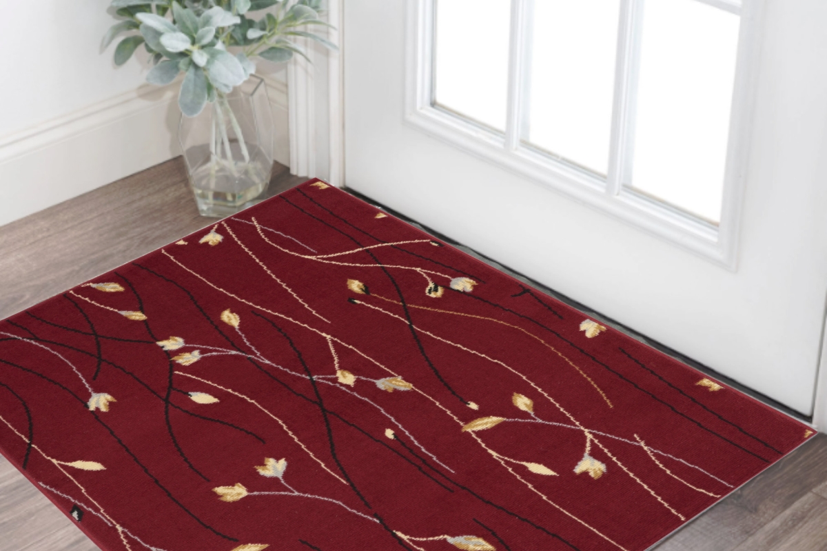 546080 3 x 5 ft. Floral Vines Power Loom Rectangle Area Rug, Red Black & Ivory