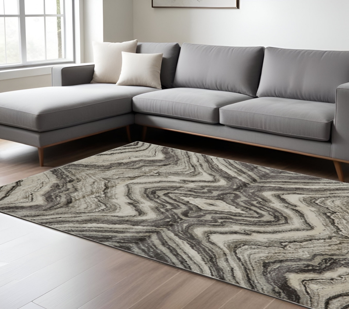 565722 7 x 10 ft. Abstract Power Loom Rectangle Area Rug, Ivory, Gray & Tan