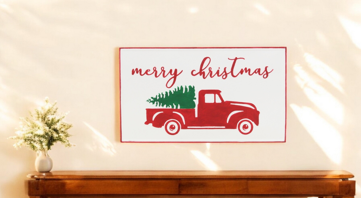 487516 14 x 23 in. White & Red Handcrafted Merry Christmas Metal Wall Decor