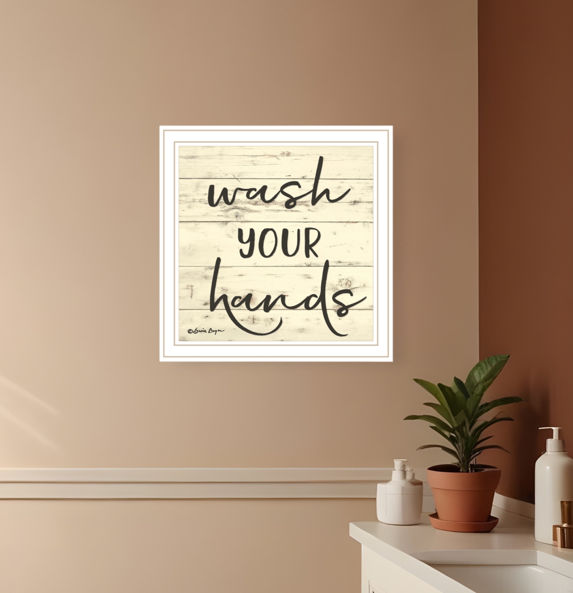 529640 Wash Your Hands White Framed Print Bathroom Wall Art