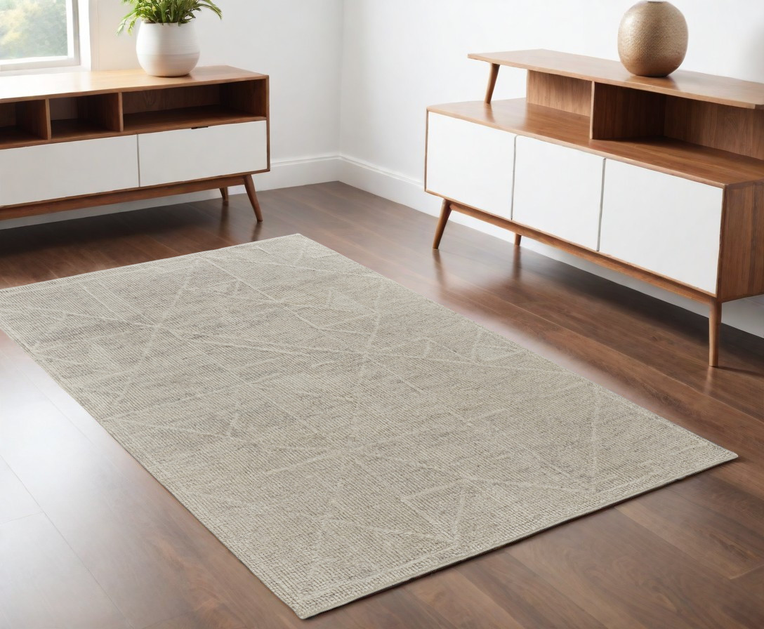 566428 4 x 6 ft. Wool Hand Knotted Rectangle Area Rug, Tan & Ivory