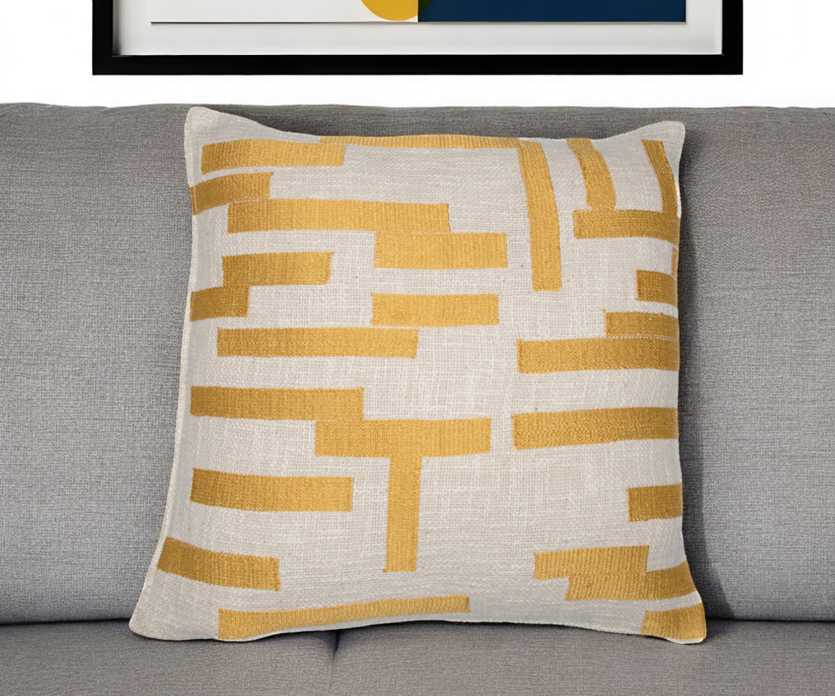 Geometric Cotton Blend Throw Pillow - Yellow & Ivory - 24 in. - Soft & Cozy