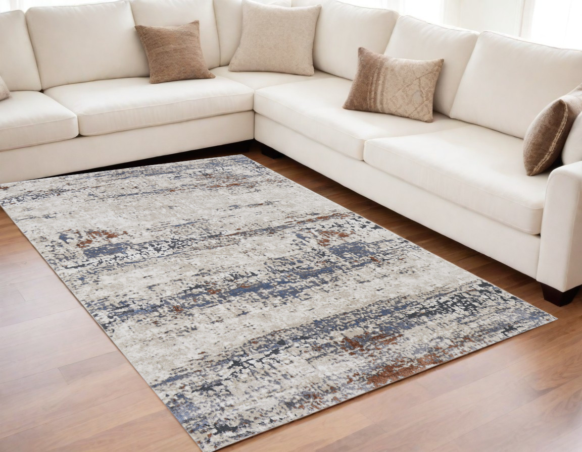 567213 5 x 8 ft. Abstract Power Loom Rectangle Area Rug, Gray, Blue & Ivory