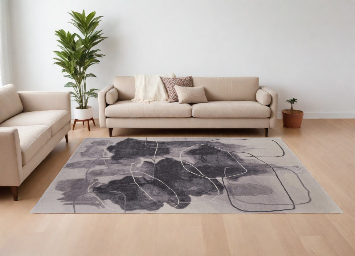 566489 12 x 15 ft. Abstract Hand Tufted Rectangle Area Rug - Gray & Ivory