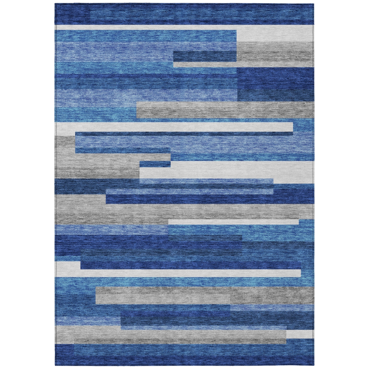 585931 8 x 10 ft. Striped Washable Indoor & Outdoor Rectangle Area Rug, Navy Blue & Denim Blue