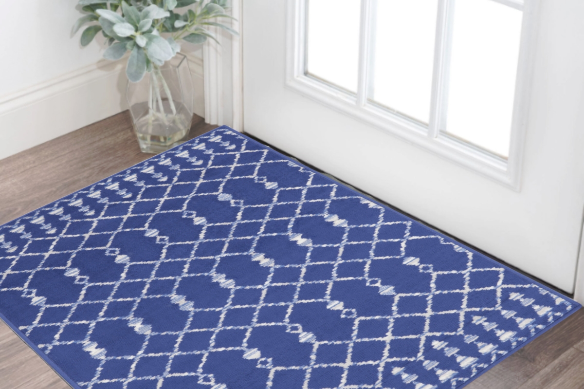 553061 3 x 5 ft. Geometric Rectangle Area Rug, Navy Blue & Ivory