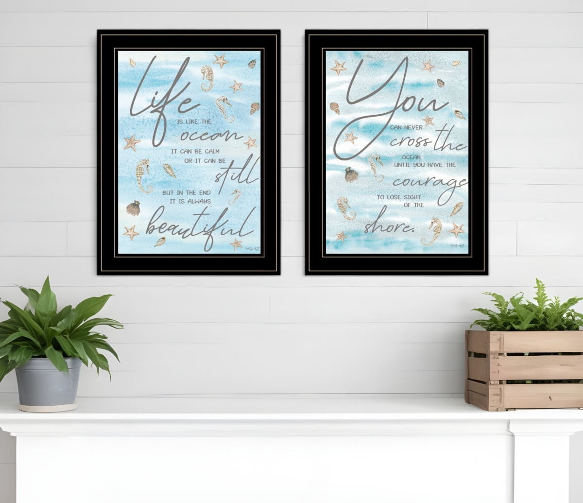 407937 Life is Black Framed Print Wall Art - Set of 2