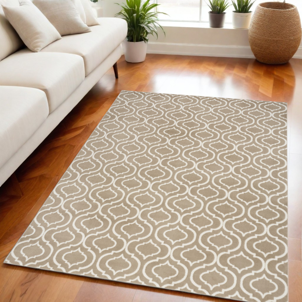 550143 5 x 7 ft. Trellis Non Skid Rectangle Area Rug, Taupe & Ivory