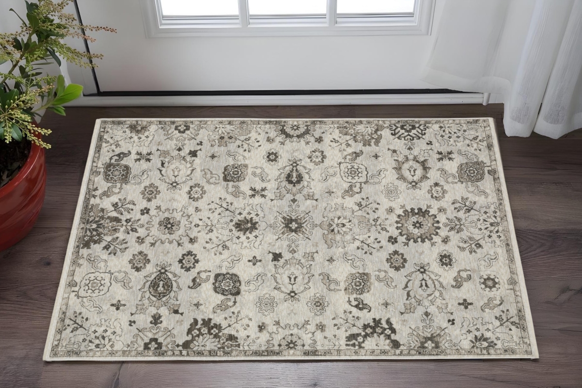 575529 3 x 5 ft. Oriental Rectangle Area Rug with Fringe, Ivory & Gray