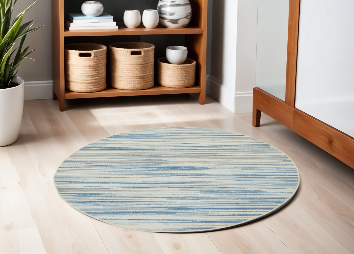 552392 5 ft. Abstract Round Rug, Ivory, Blue & Gray