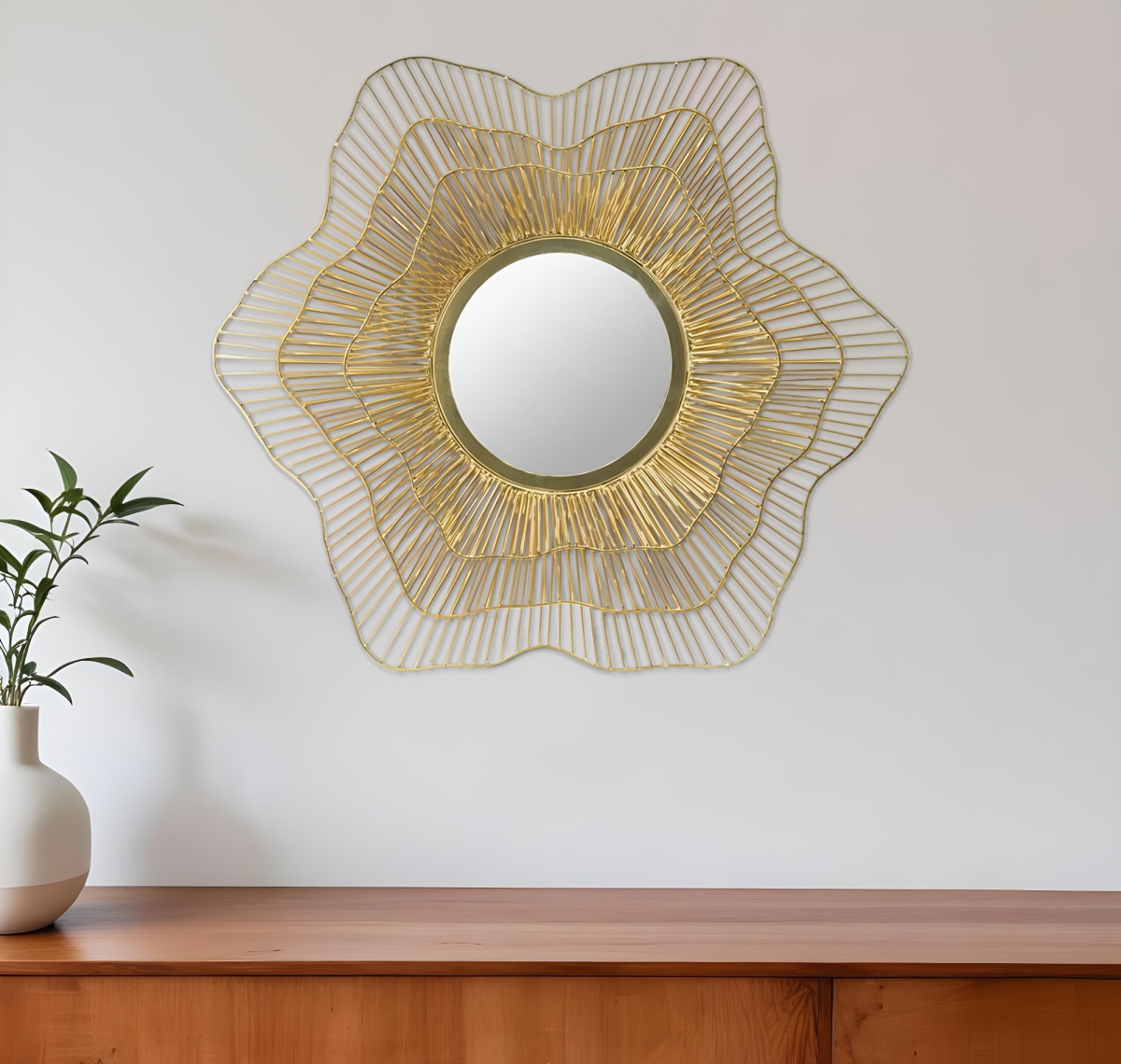 485019 27 in. Gold Floral Sunburst Iron Framed Accent Mirror