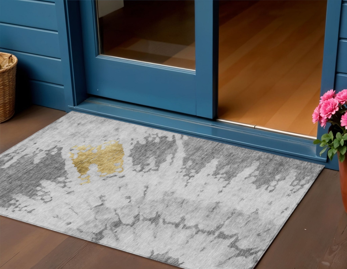 578298 3 x 5 ft. Abstract Washable Indoor & Outdoor Rectangle Area Rug, Gray, Silver & Charcoal
