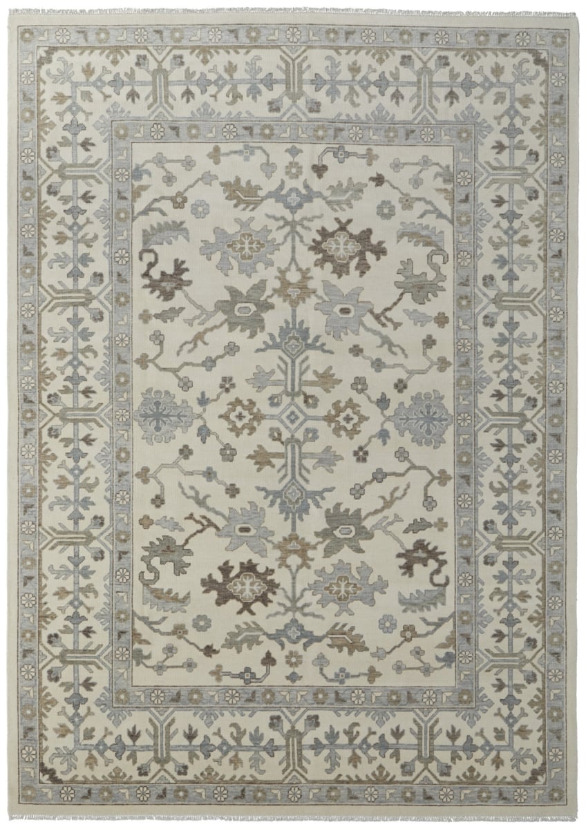 566286 4 x 6 ft. Ivory, Gray & Brown Wool Floral Hand Knotted Rectangle Area Rug with Fringe