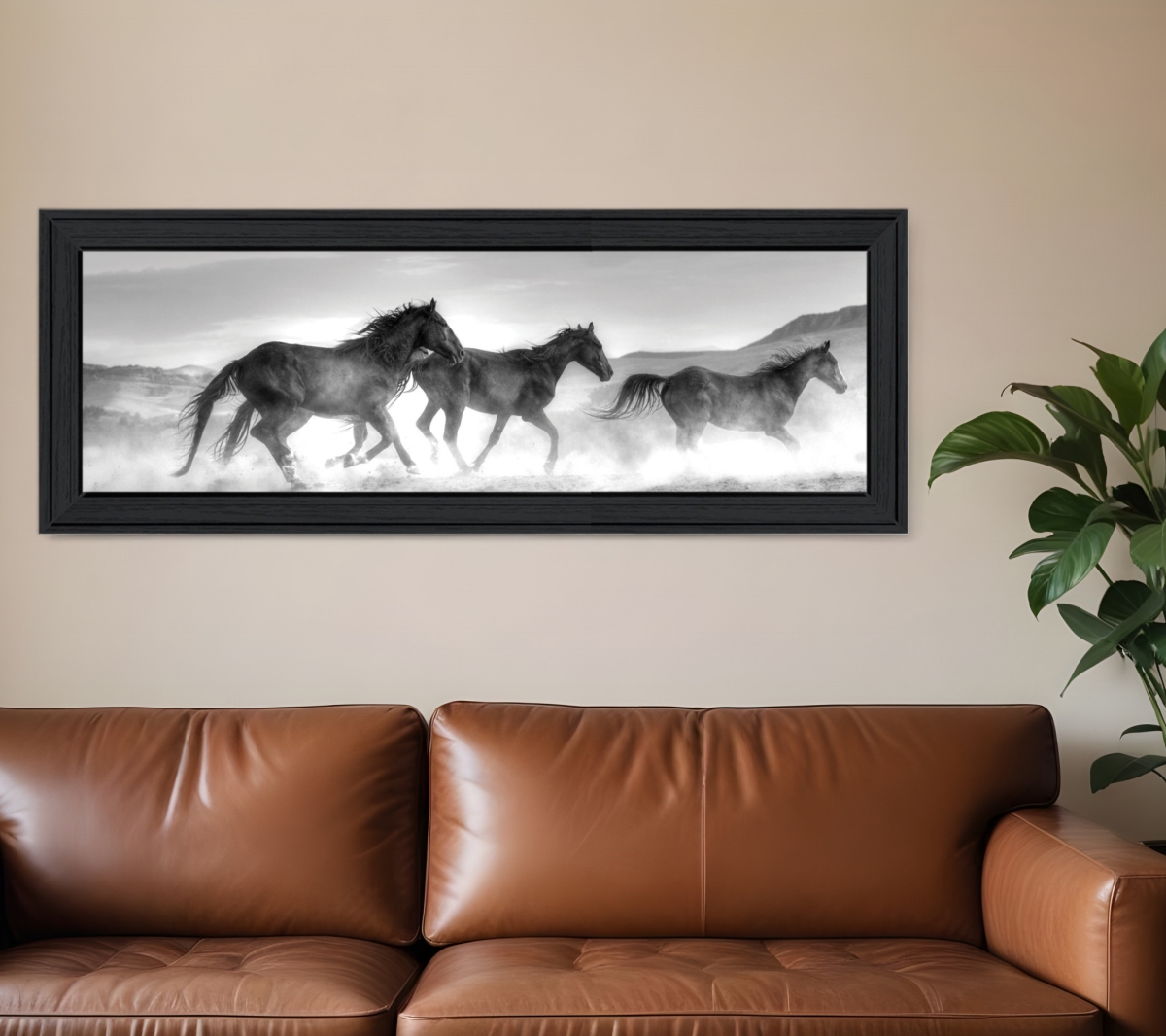 529961 Horizontal Horses Rolling By Black Framed Print Wall Art