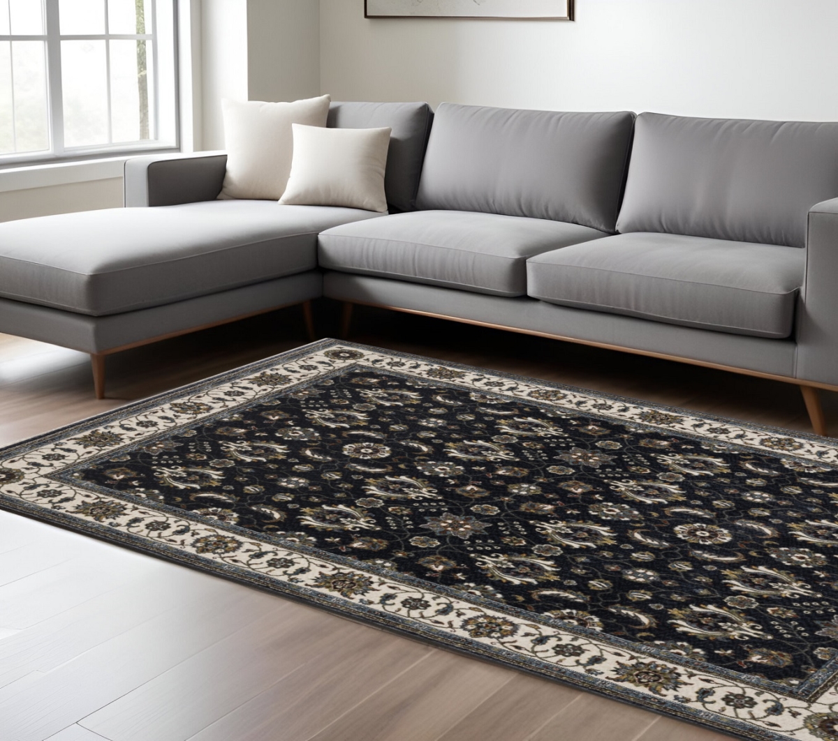 574860 8 x 11 ft. Oriental Rectangle Area Rug with Fringe, Blue & Ivory