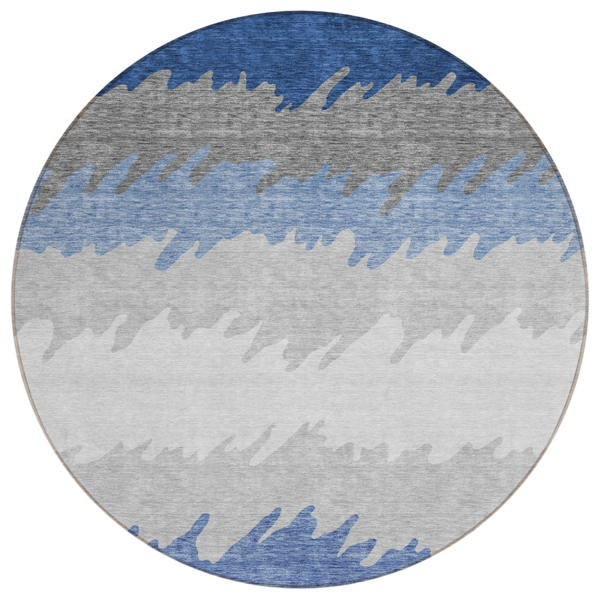 583938 8 ft. Round Striped Washable Indoor & Outdoor Area Rug, Navy Blue, Gray & Silver