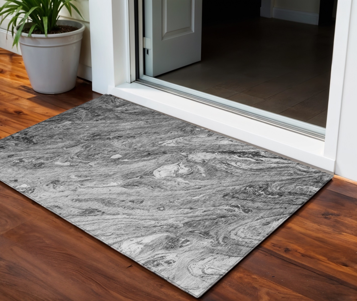 579685 3 x 5 ft. Abstract Washable Indoor & Outdoor Rectangle Area Rug, Gray, Silver & Charcoal