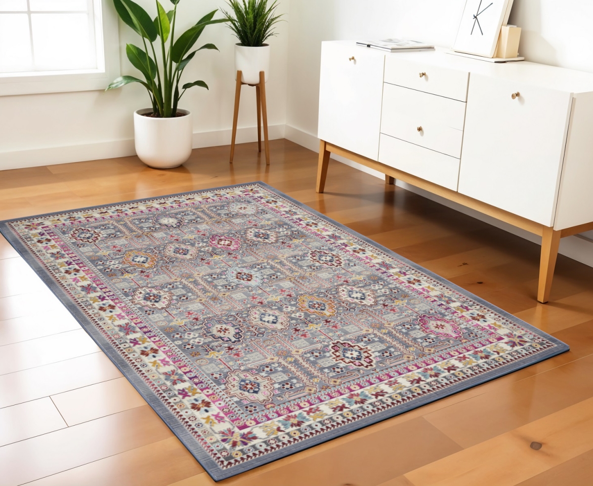 552700 4 x 6 ft. Floral Distressed Rectangle Area Rug, Ivory, Pink & Gray