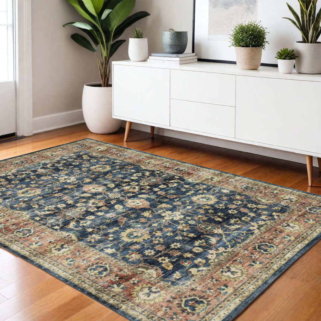 574709 4 x 6 ft. Oriental Distressed Rectangle Area Rug, Blue & Rust