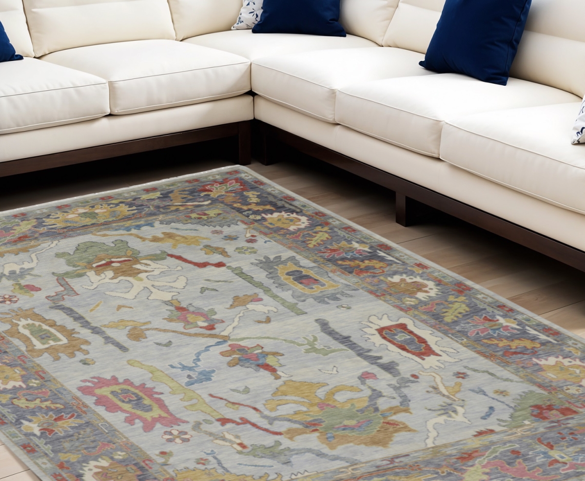 566276 9 x 13 ft. Wool Oriental Hand Knotted Rectangle Area Rug with Fringe, Gray, Blue & Gold