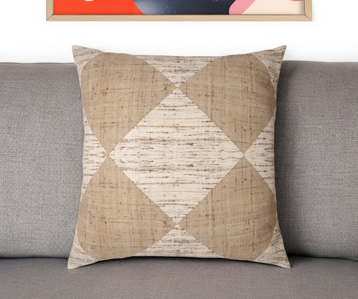 Picture of HomeRoots 549447 24 in. Diamond Silk Throw Pillow with Embroidery - Brown & Beige