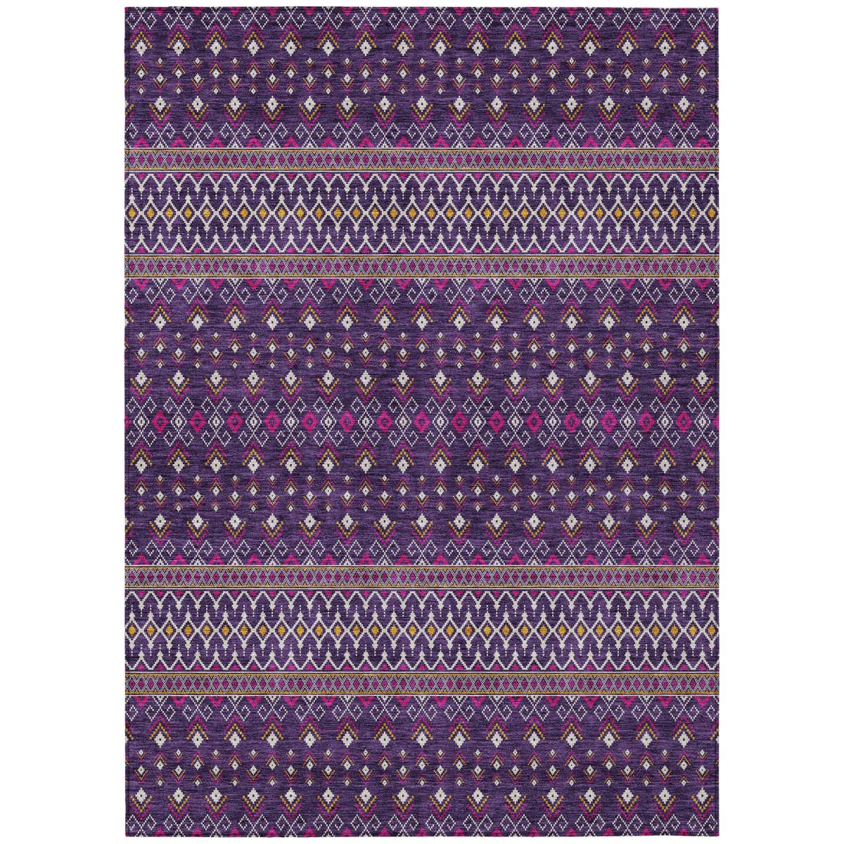 582589 10 x 14 ft. Tribal Washable Indoor & Outdoor Rectangle Area Rug, Purple, Pink & Yellow