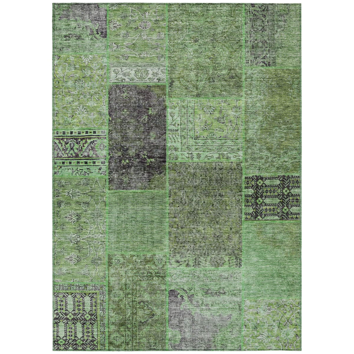 580897 10 x 14 ft. Patchwork Washable Indoor & Outdoor Rectangle Area Rug, Green & Olive Green