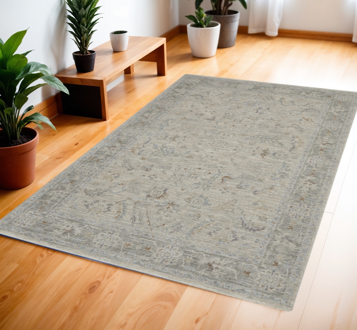 550482 4 x 6 ft. Floral Power Loom Polypropylene & Polyester Area Rug - Gray & Dark Gray