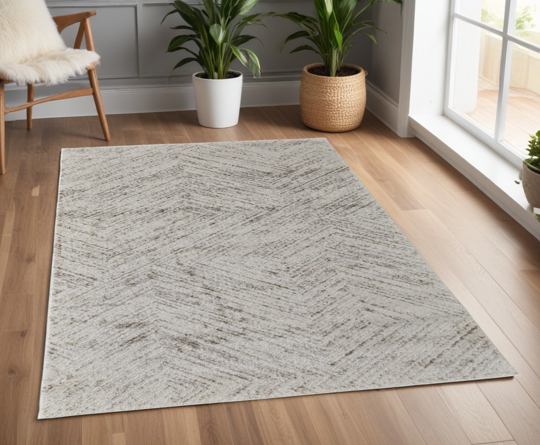 567795 4 x 6 ft. Geometric Power Loom Rectangle Area Rug, Ivory & Brown
