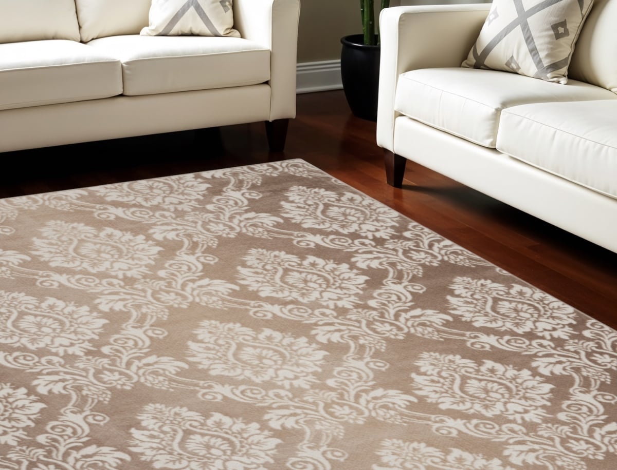 550428 8 x 10 ft. Damask Distressed Non Skid Rectangle Area Rug, Ivory & Tan