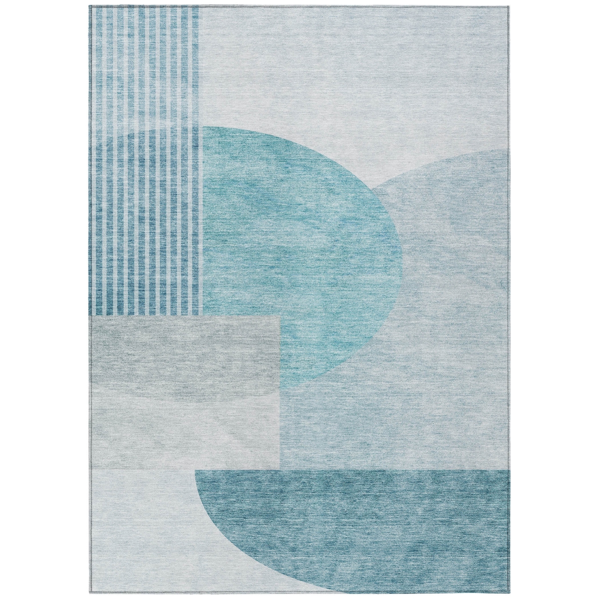 581309 9 x 12 ft. Geometric Washable Indoor & Outdoor Rectangle Area Rug, Teal Blue, Blue & Silver