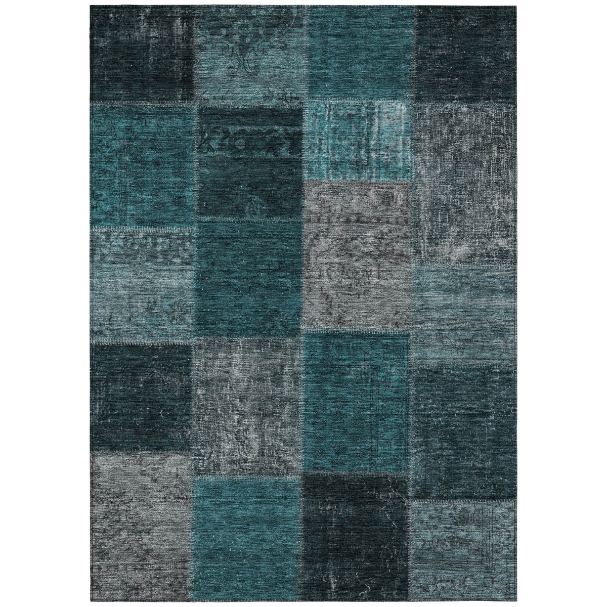 580669 10 x 14 ft. Patchwork Washable Indoor & Outdoor Rectangle Area Rug, Teal Blue, Aqua & Charcoal