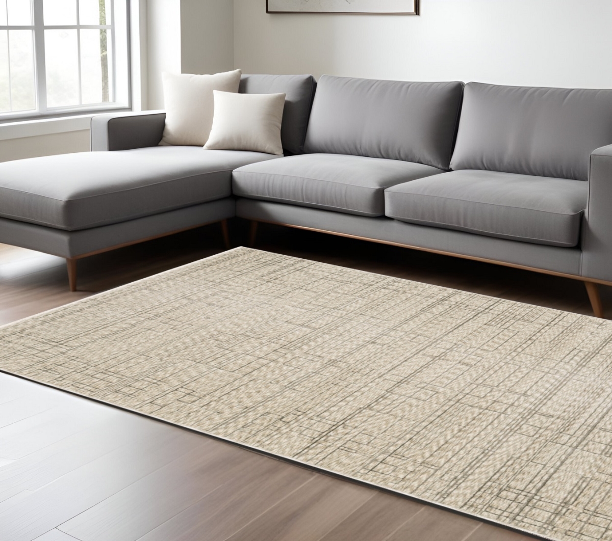 575019 7 x 10 ft. Geometric Rectangle Area Rug with Fringe, Beige & Brown