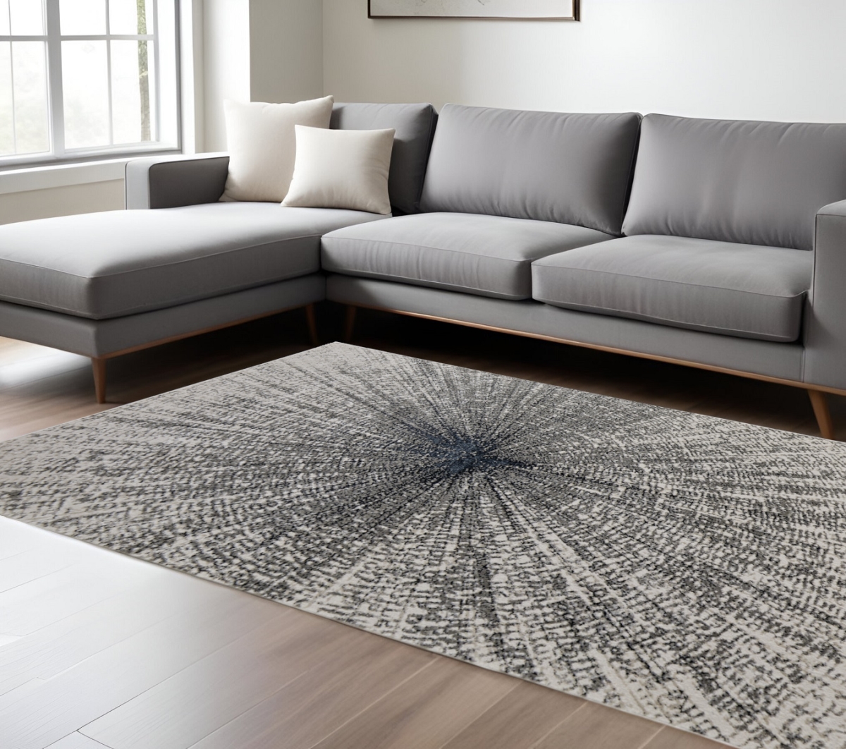 565828 9 x 12 ft. Abstract Power Loom Rectangle Area Rug, Gray & Ivory