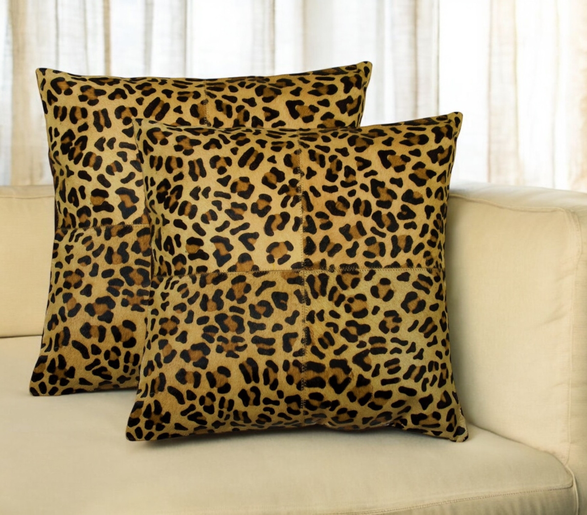 544606 Square 18 in. Brown & Black Leopard Cowhide Throw Pillows - Set of 2