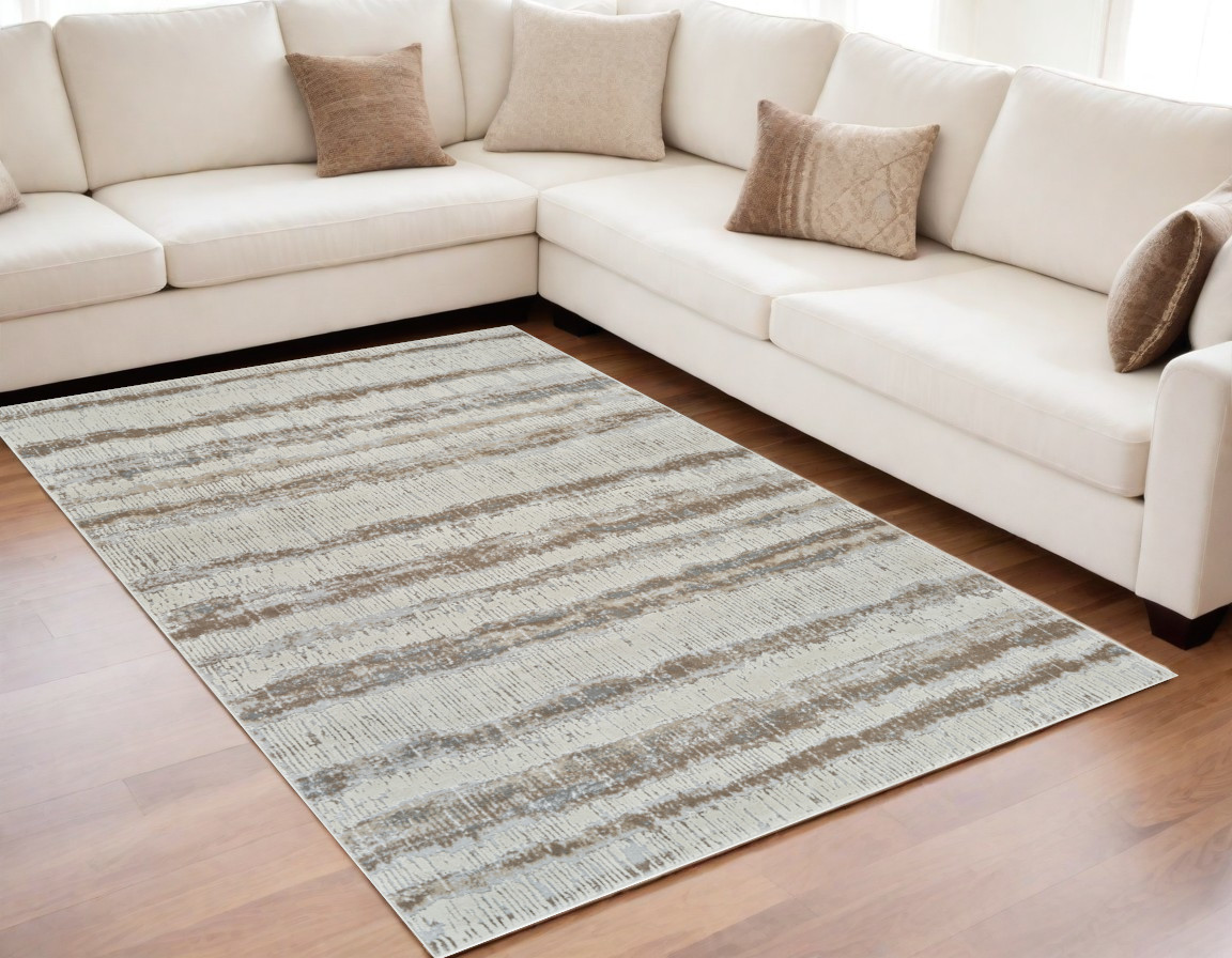 558889 5 x 8 ft. Abstract Non Skid Rectangle Area Rug, Beige & Brown