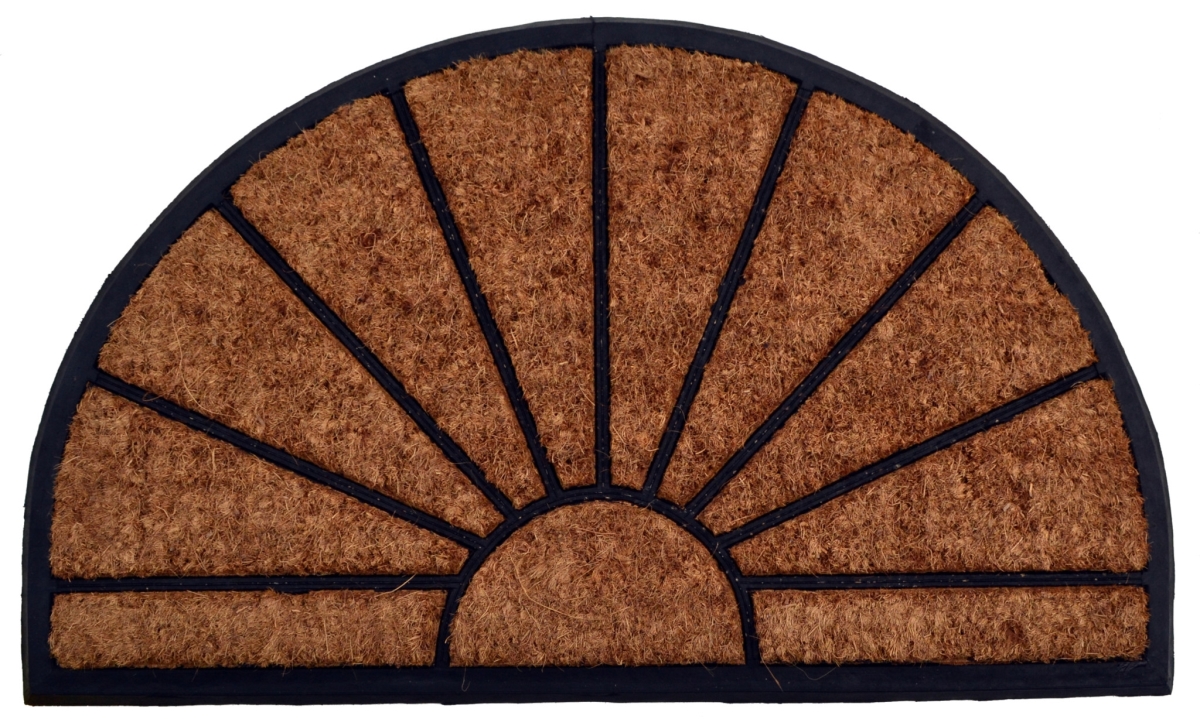 Modern Semi-Circle Door Mat - Beige & Black - 18 x 30 in. - Non-Slip Backing