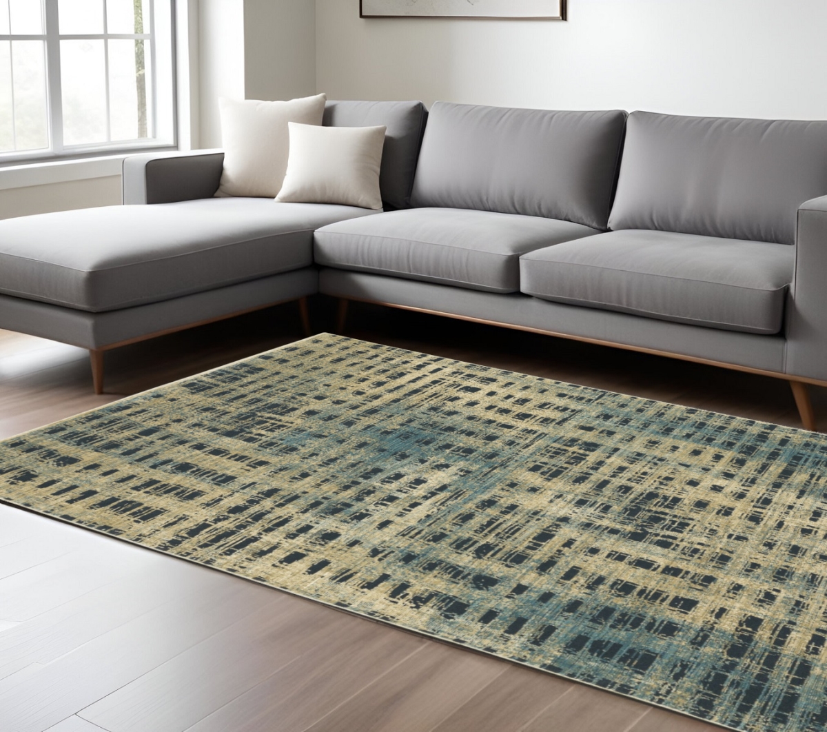 575766 7 x 10 ft. Geometric Rectangle Area Rug, Beige & Blue