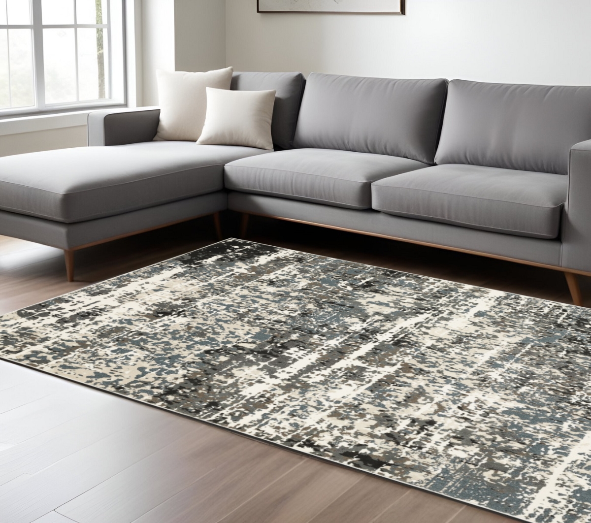 575613 7 x 10 ft. Abstract Rectangle Area Rug, Ivory & Gray