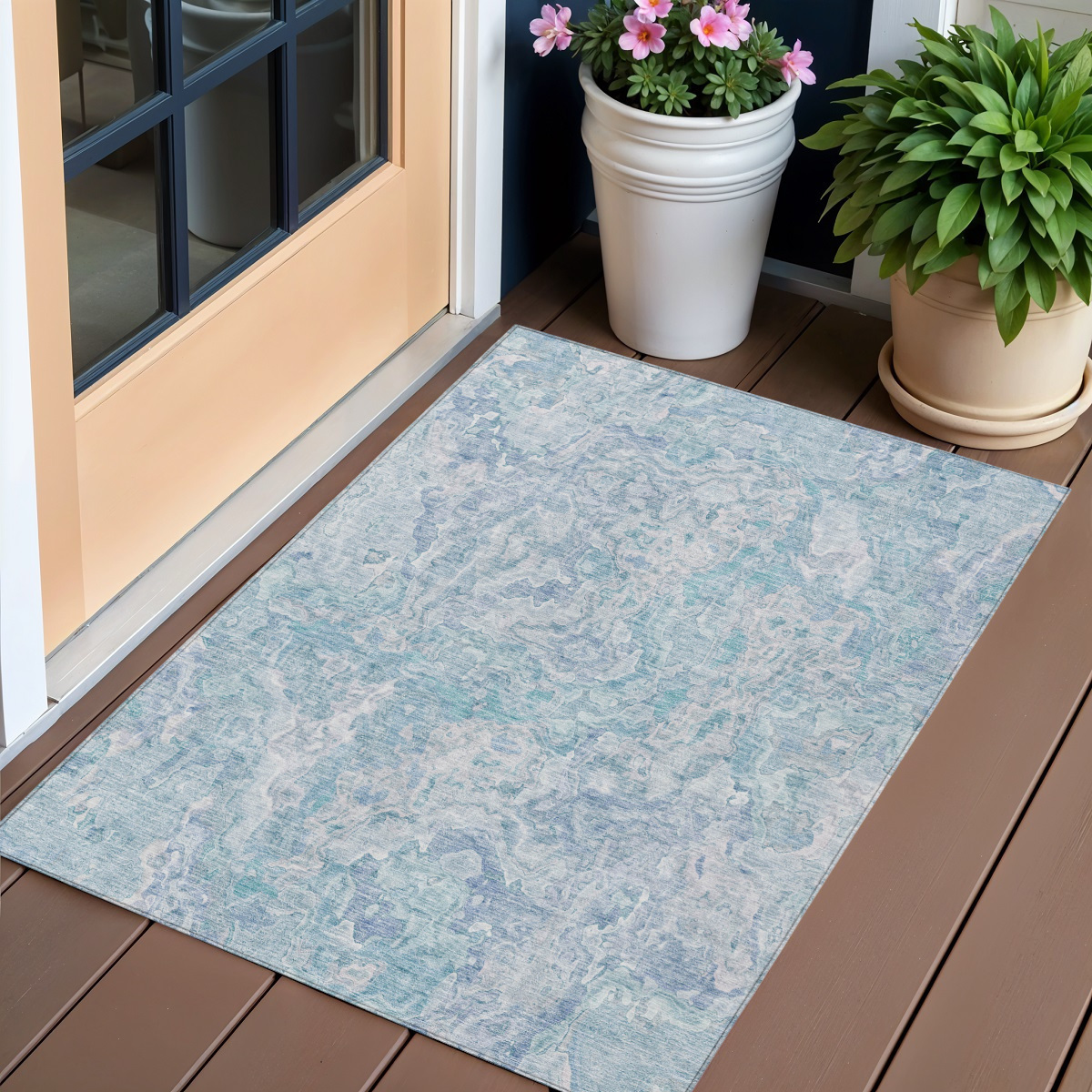 588480 3 x 5 ft. Abstract Washable Indoor & Outdoor Rectangle Area Rug, Sky Blue & Denim Blue