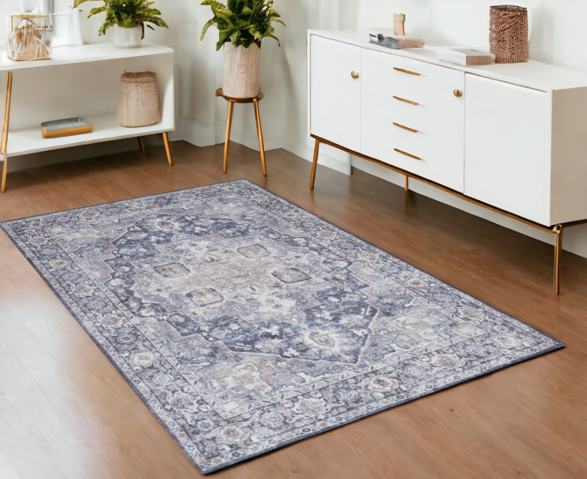 554738 4 x 6 ft. Floral Distressed Rectangle Area Rug, Ivory & Blue