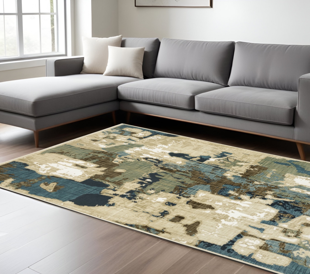 576393 10 x 13 ft. Abstract Rectangle Area Rug, Beige, Brown & Blue