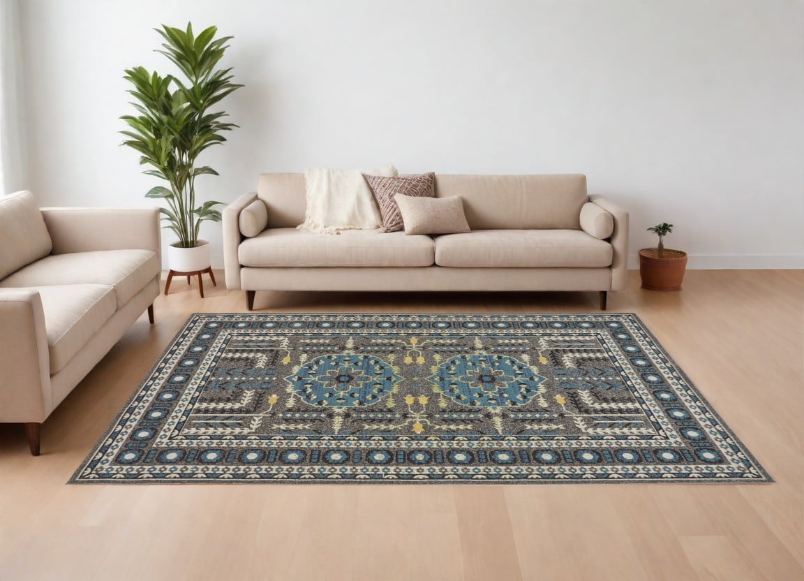 567157 10 x 13 ft. Oriental Power Loom Rectangle Area Rug, Gray, Blue & Green
